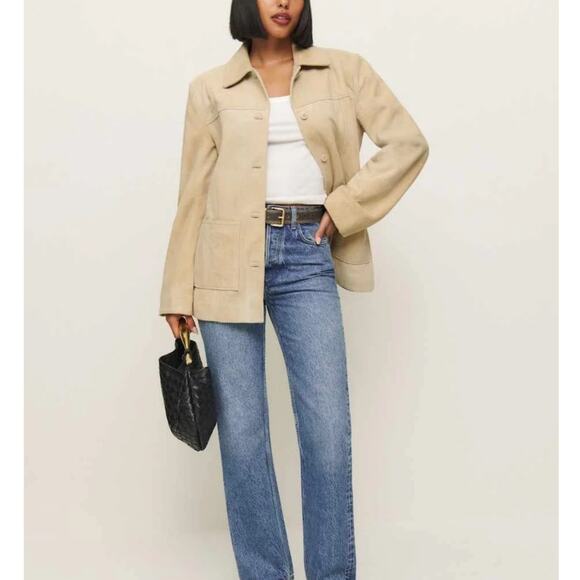 Reformation Veda Lincoln Suede Oat Tan Shirt Jacket S NEW Leather Button Shacket - Picture 1 of 7
